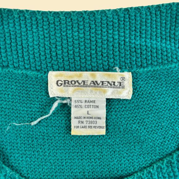 70s/80s L teal knit shirt by Grove Avenue, vintage womens cotton short sleeve - Picture 7 of 7